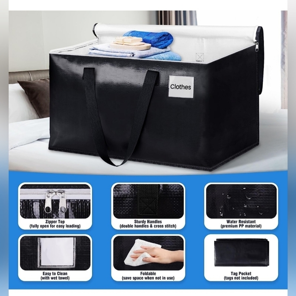 Collapsible Moving Bags- Heavy Duty, Waterproof w/Zippers & Handles 93L … - Picture 2 of 6